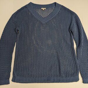 Talbots Womens Top Medium Blue Crochet Knit Cotton Sweater Nautical Coastal